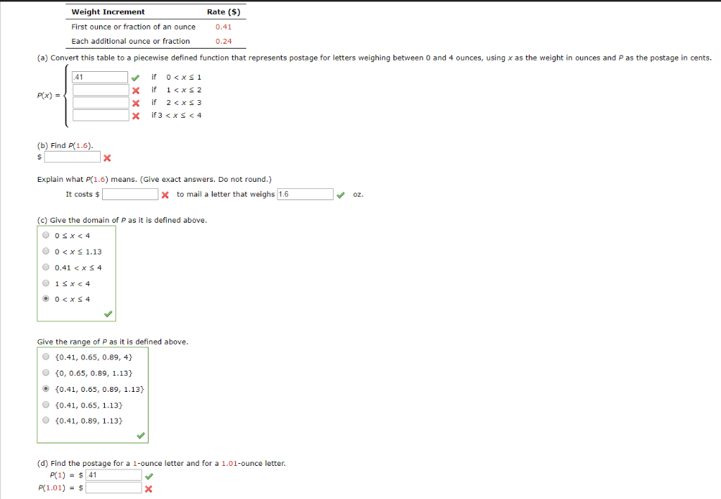 Solved Weight Increment First ounce or fraction of an ounce