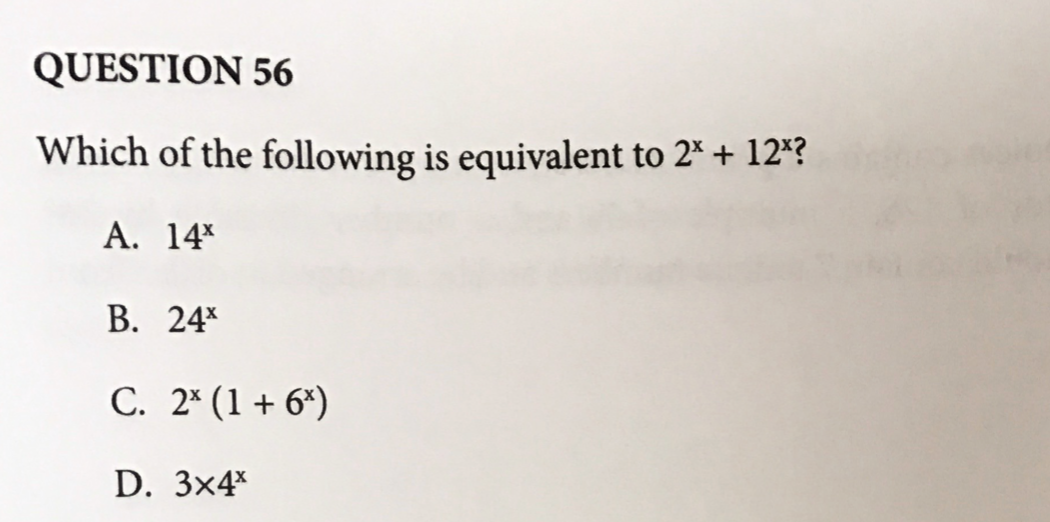 Solved QUESTION 56 Which of the following is equivalent to | Chegg.com