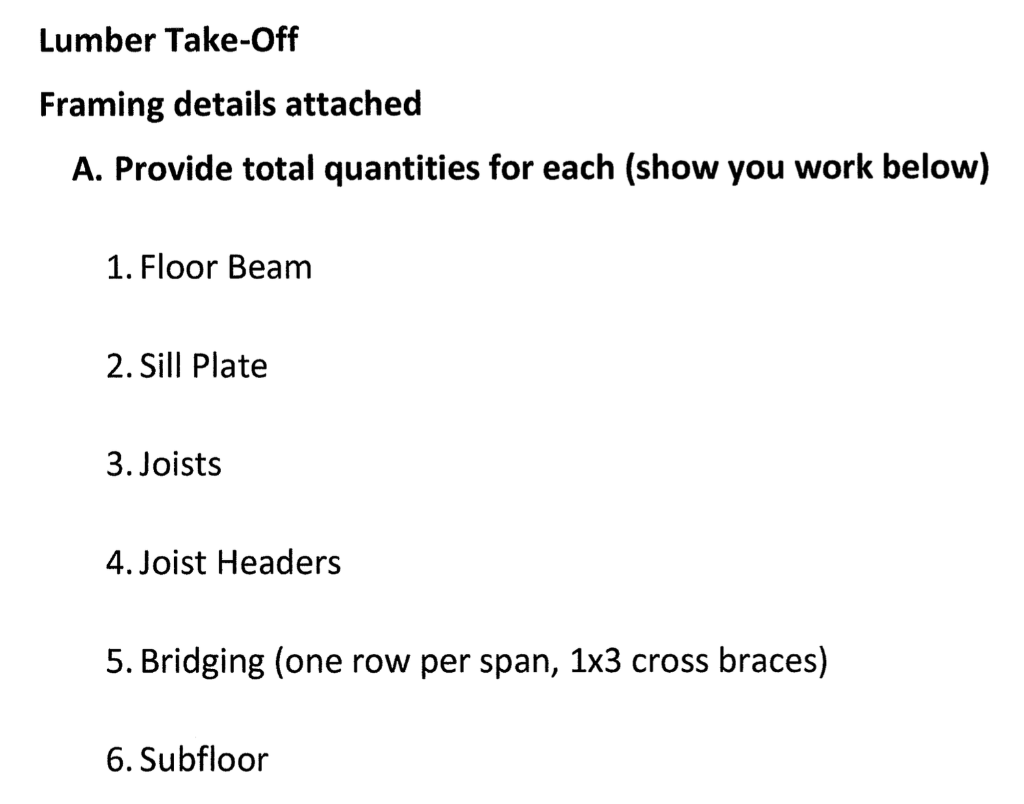 Solved Lumber TakeOff Framing details attached A. Provide