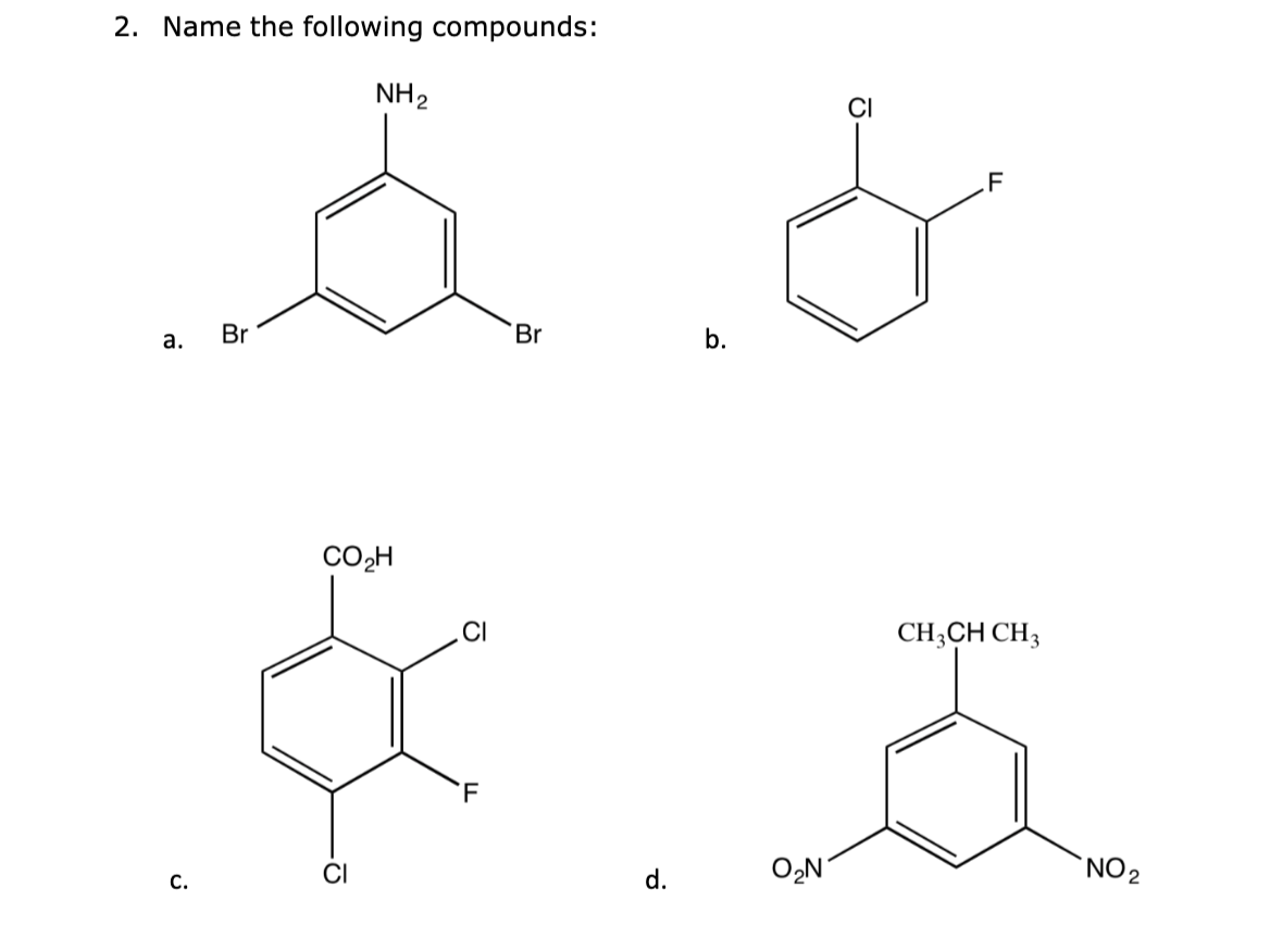 Solved 2. Name the following compounds: a. b c. d. | Chegg.com