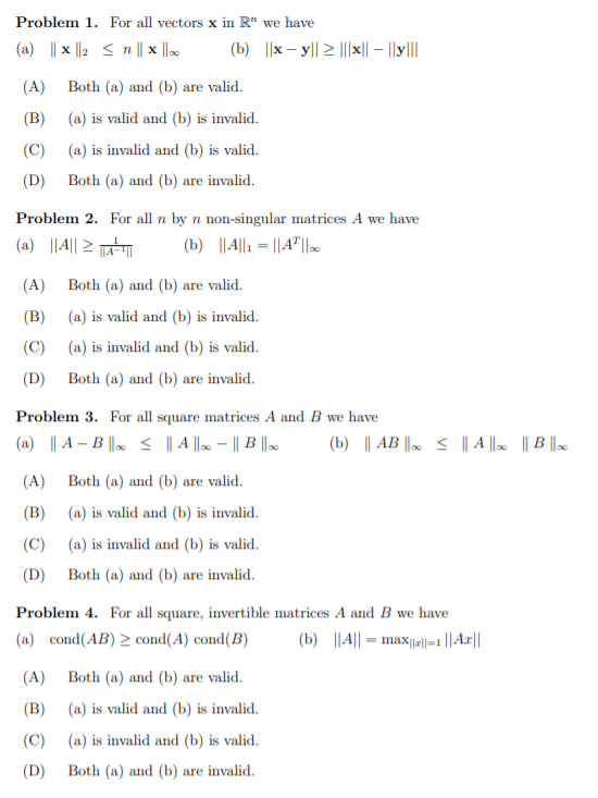 Solved Problem 1. For all vectors x in R" we have (a) | x | Chegg.com