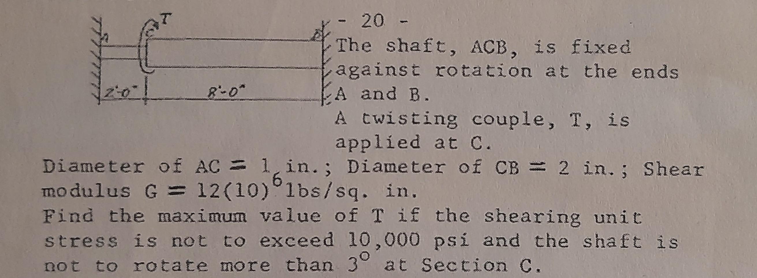 Solved -20- The shaft, ACB, is fixed Eagainst rotation at | Chegg.com