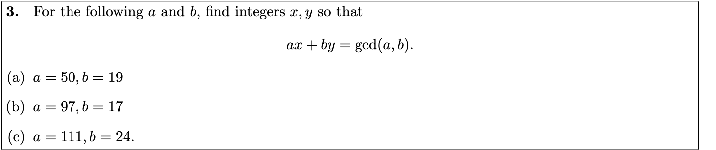 For The Following A And B, ﻿find Integers X,y ﻿so | Chegg.com