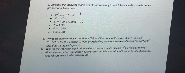 Solved 2. Consider the following model of a closed economy | Chegg.com
