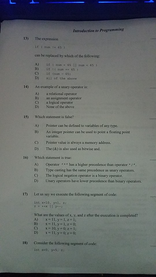 Solved Introduction to Programming 13) The expression if | Chegg.com