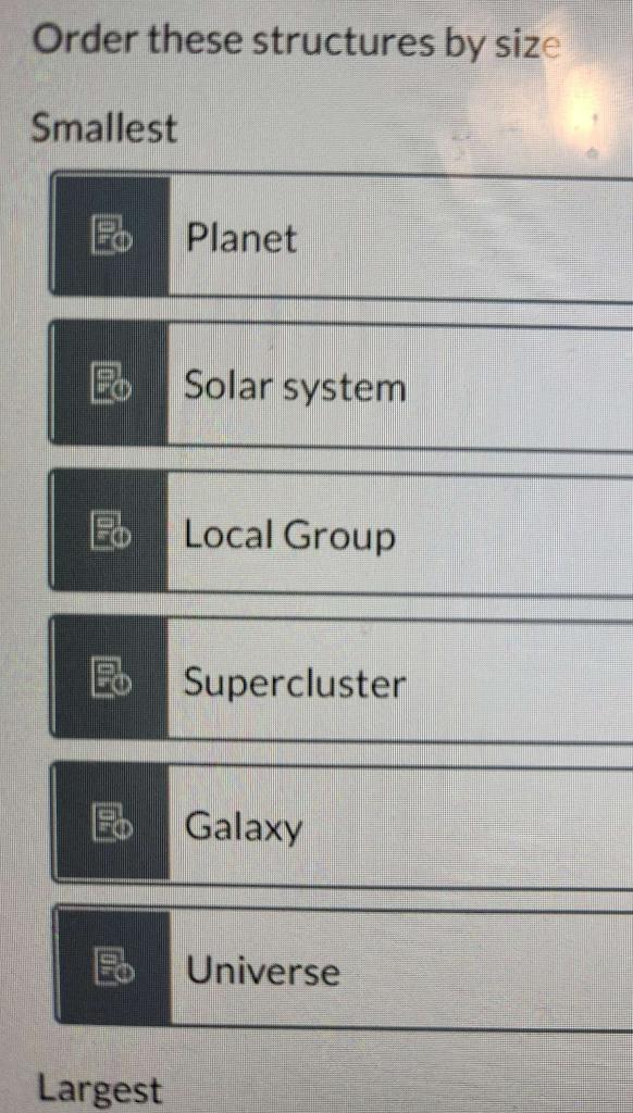 Order these structures by size
Smallest