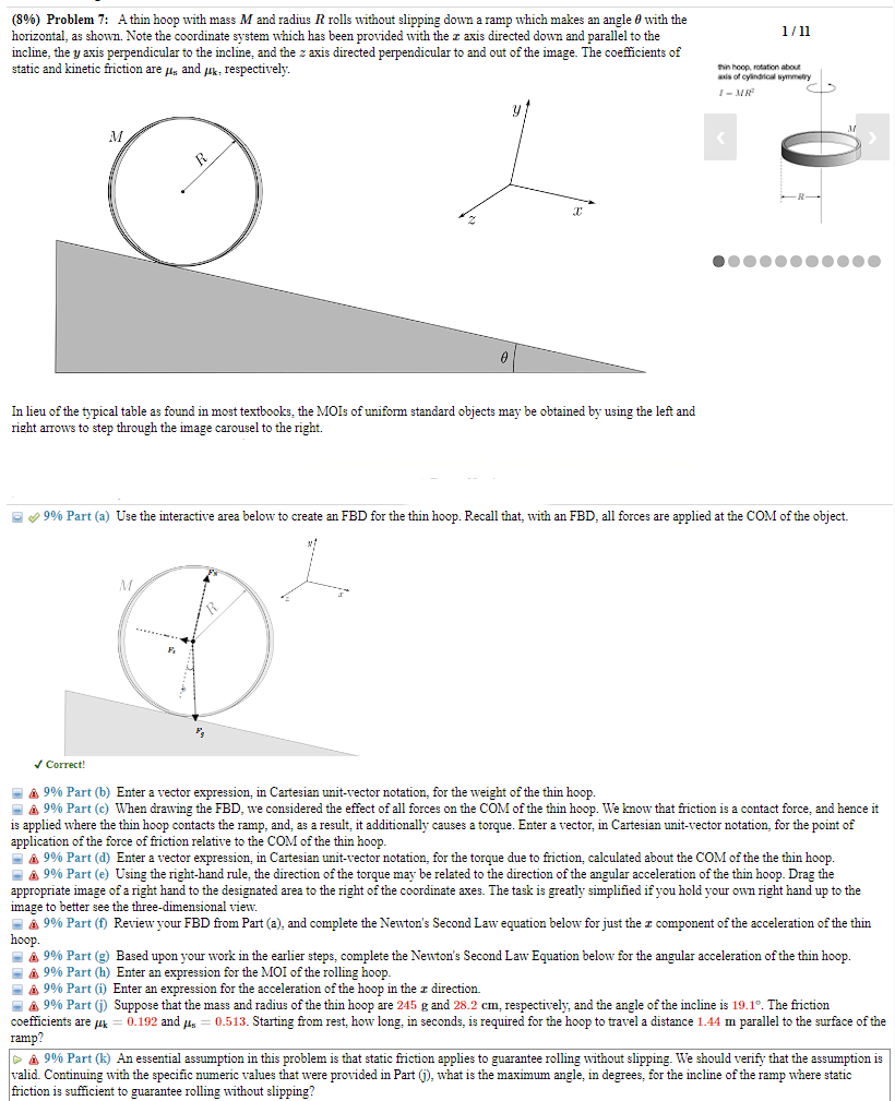 Solved (8%) ﻿Problem 7: A Thin Hoop With Mass M ﻿and Radius | Chegg.com