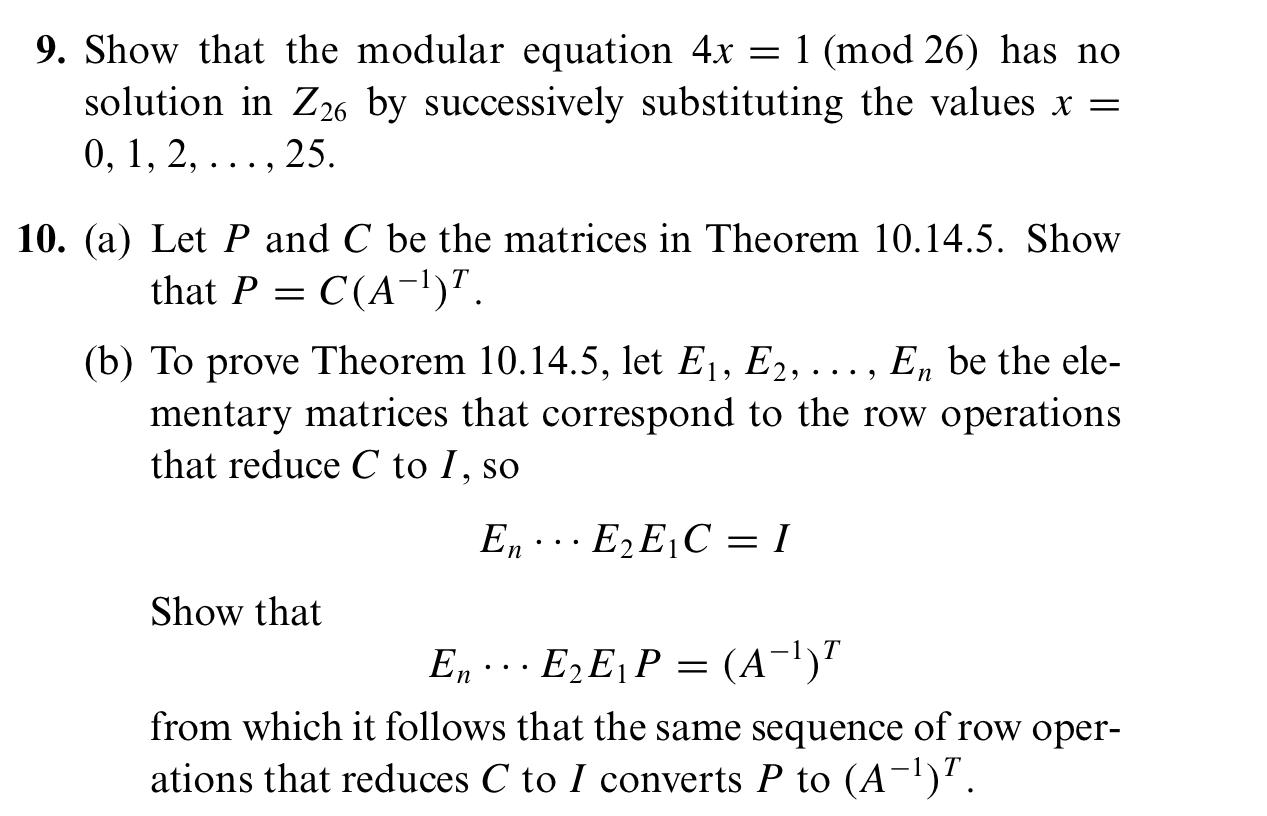Solved 9. Show that the modular equation 4x = 1 (mod 26) has | Chegg.com