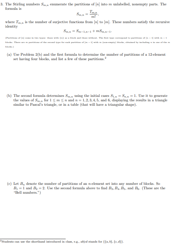 3. The Stirling numbers Sm,n enumerate the partitions | Chegg.com