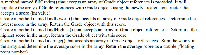 Solved A method named fillGrades() that accepts an array of | Chegg.com