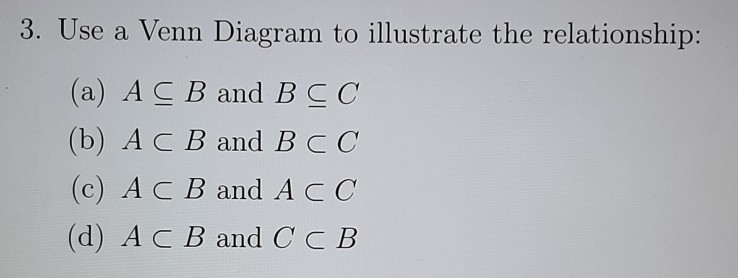 Solved 3. Use A Venn Diagram To Illustrate The Relationship: | Chegg.com