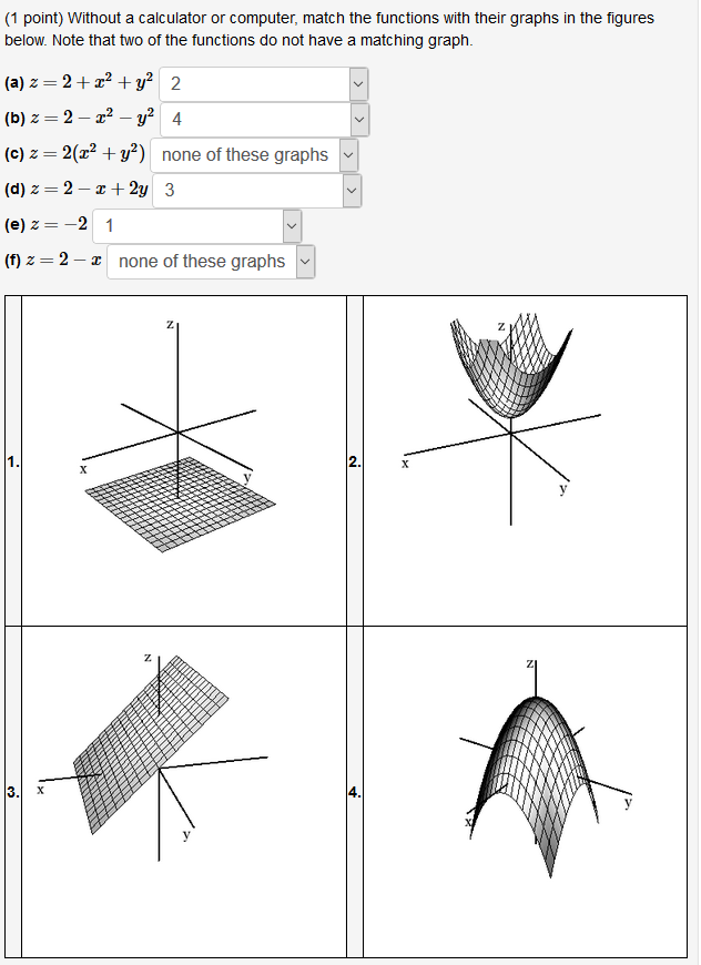 Not Perfect Graph Math Solved (1 point) Without a calculator or computer, match the | Chegg.com