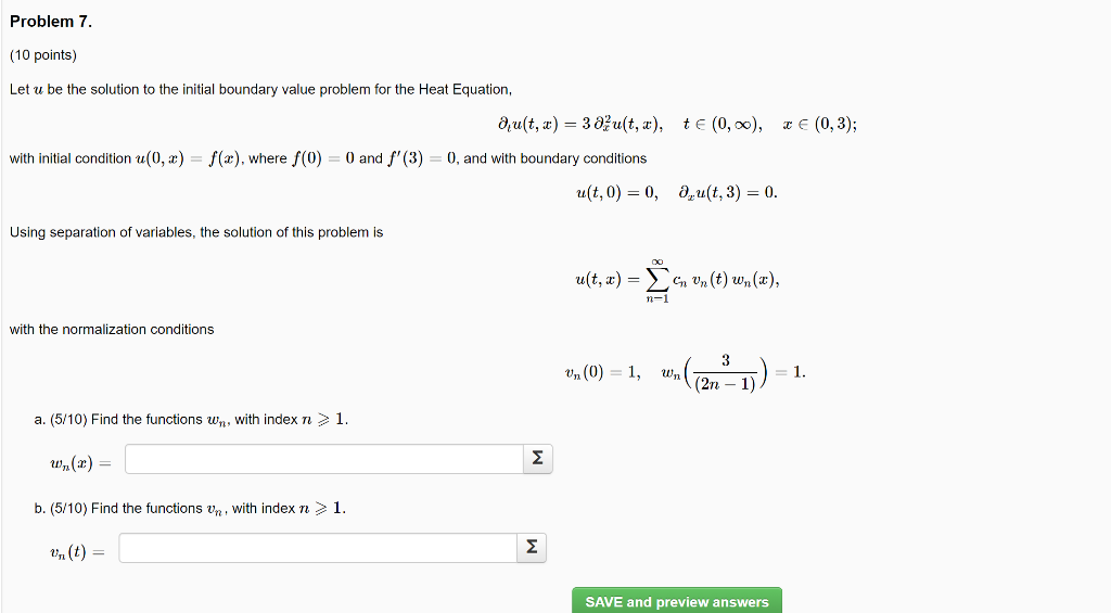 Solved Problem 7 10 Points Let U Be The Solution To Th Chegg Com