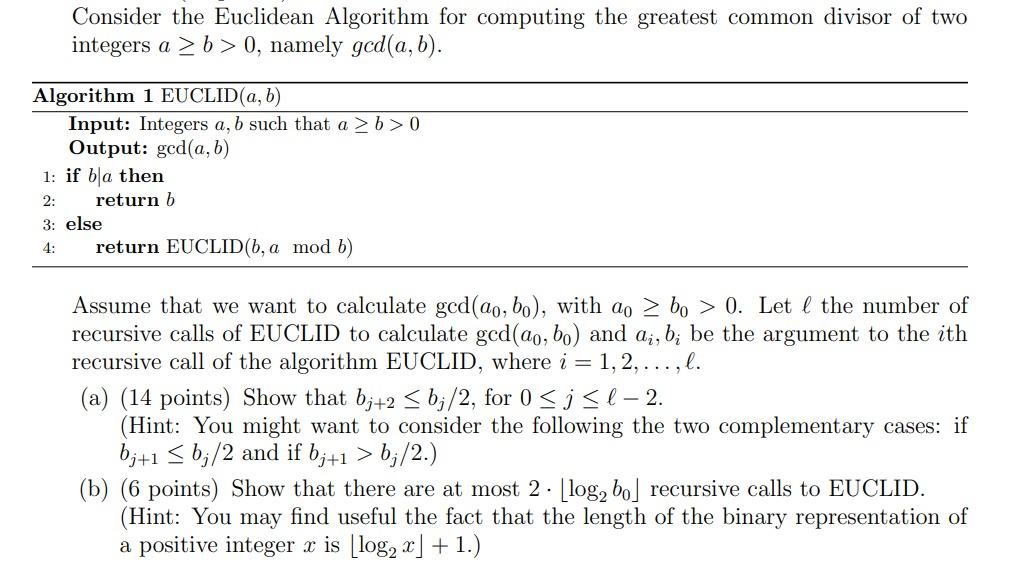 Consider The Euclidean Algorithm For Computing The | Chegg.com