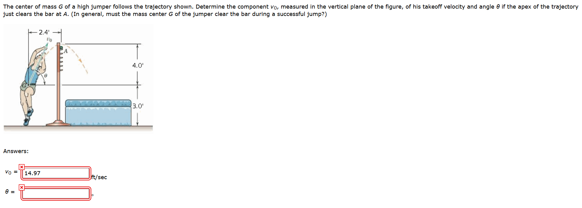 Solved The center of mass G of a high jumper follows the | Chegg.com