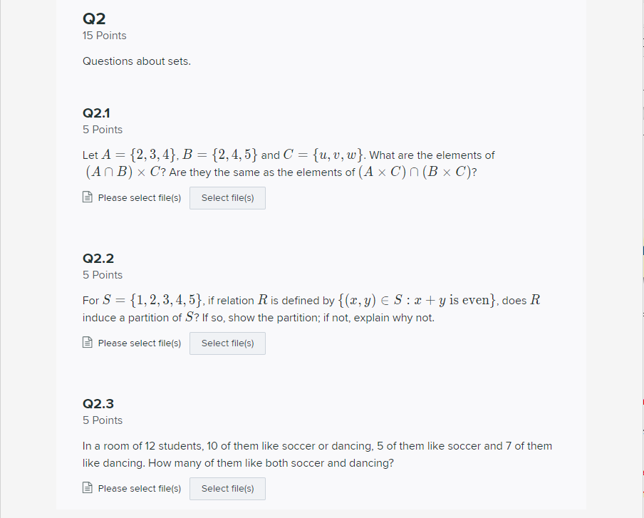 Solved Q2 15 Points Questions About Sets Q2 1 5 Points L Chegg Com