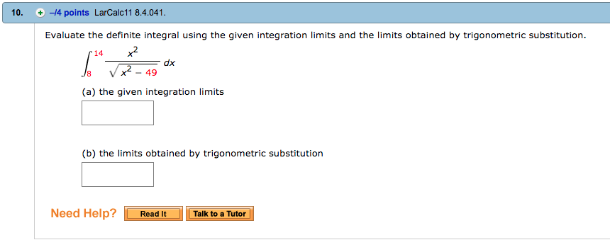 Solved 10. -14 Points LarCalc11 8.4.041 Evaluate The | Chegg.com