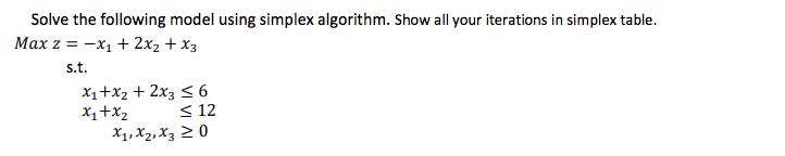 Solved Solve the following model using simplex algorithm. | Chegg.com