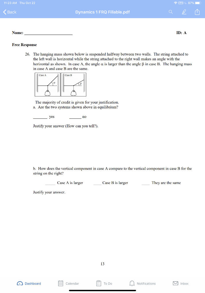 Solved The hanging mass shown below is suspended halfway | Chegg.com