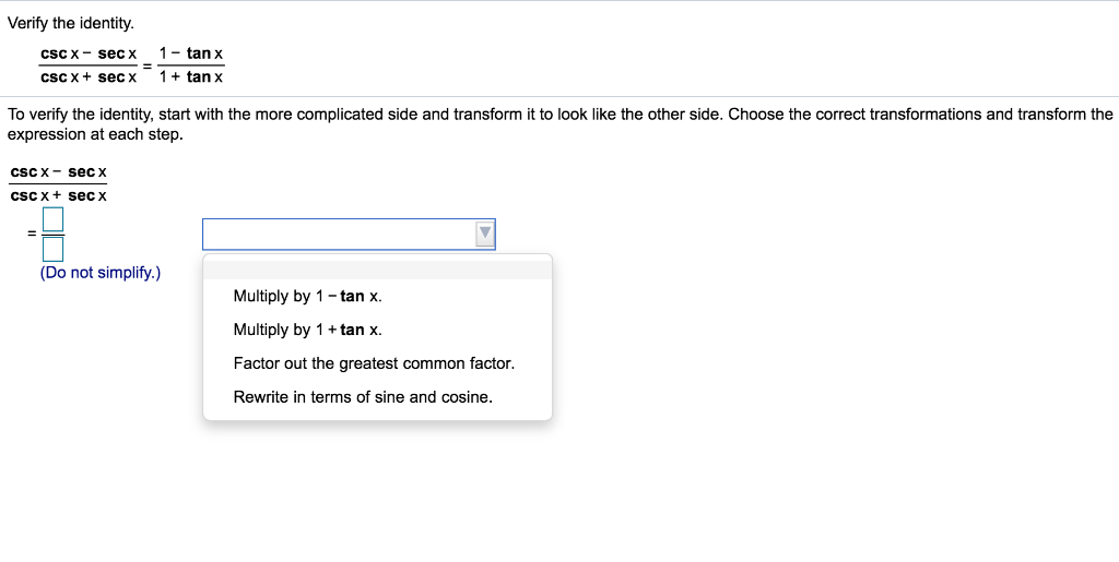 Solved Verify the identity. 1 tan x csc x sec x csc Xsecx 1 | Chegg.com ...