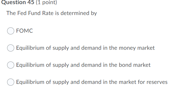 Solved Question 45 (1 Point) The Fed Fund Rate Is Determined | Chegg.com