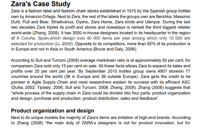 Solved Zara's Case Study Zara is a fashion label and fashion | Chegg.com