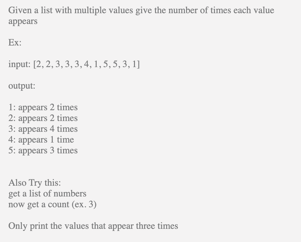 Solved Given a list with multiple values give the number of | Chegg.com