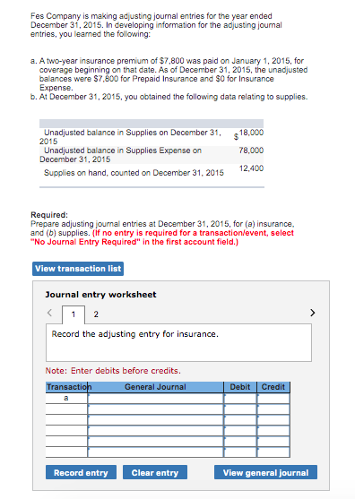 Solved Fes Company Is Making Adjusting Journal Entries For | Chegg.com