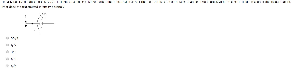 Solved Linearly polarized light of intensity Io is incident | Chegg.com