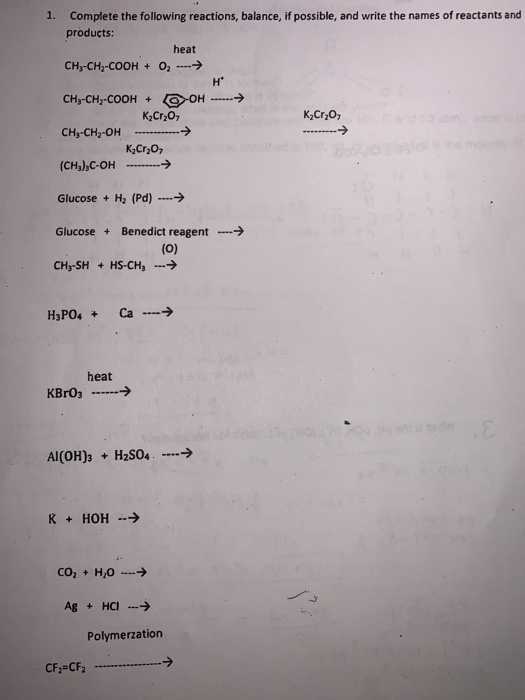 Solved Complete the following reactions, balance, if | Chegg.com