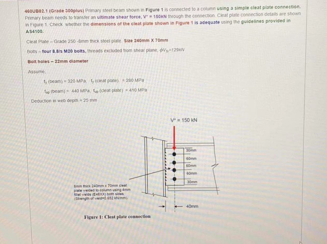 Solved 460UB82.1 (Grade 300plus) Primary steel beam shown in | Chegg.com
