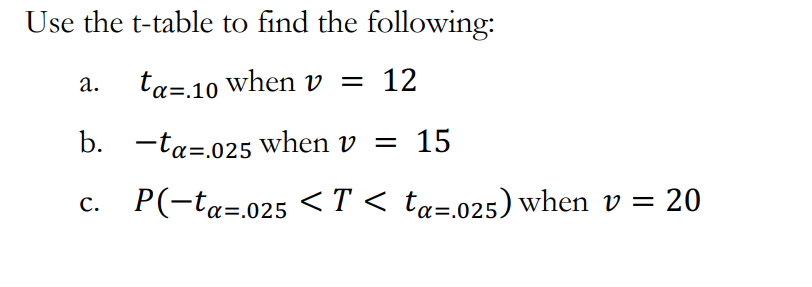 Solved Use The T Table To Find The Following A Ta 10 W Chegg Com