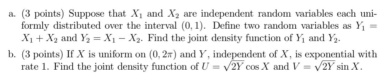 Solved a. (3 points) Suppose that X1 and X2 are independent | Chegg.com