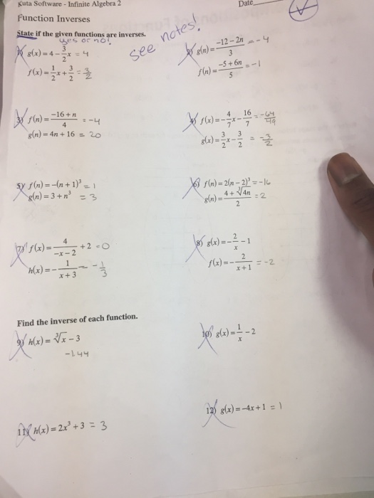 6 7 practice worksheet homework inverses key