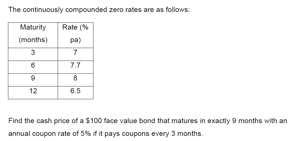 Solved The continuously compounded zero rates are as | Chegg.com