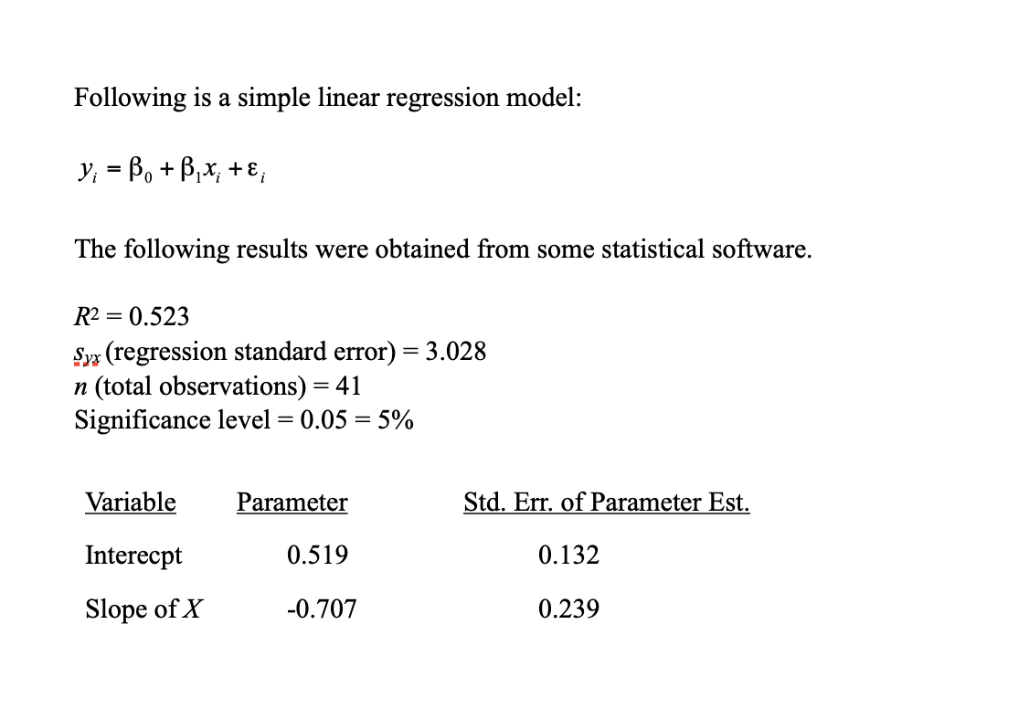 Solved Following Is A Simple Linear Regression Model: Y₁ = | Chegg.com