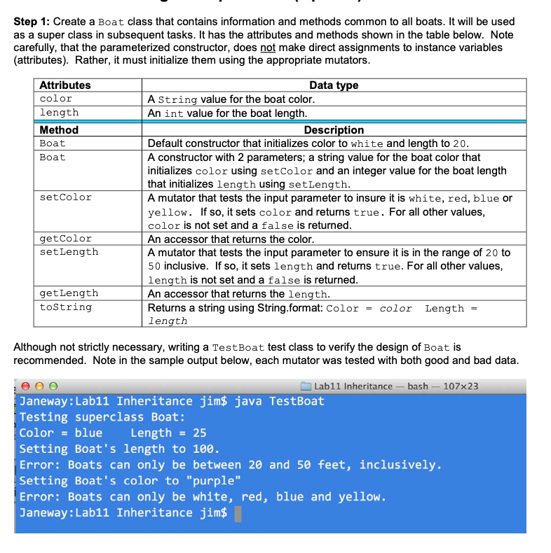 Solved Step 1: Create a Boat class that contains information | Chegg.com