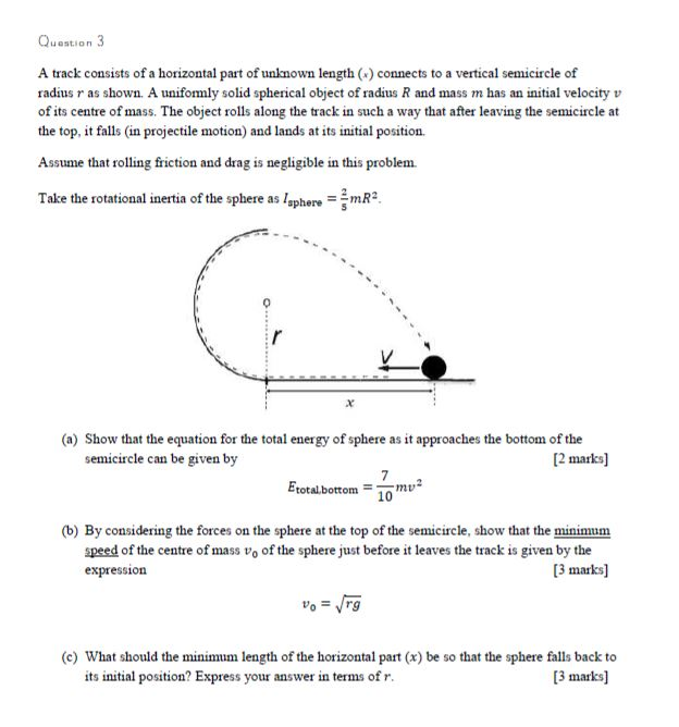 Solved Question 3 A track consists of a horizontal part of | Chegg.com
