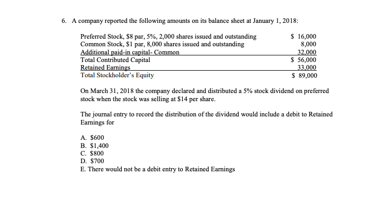 Solved 6. A company reported the following amounts on its | Chegg.com