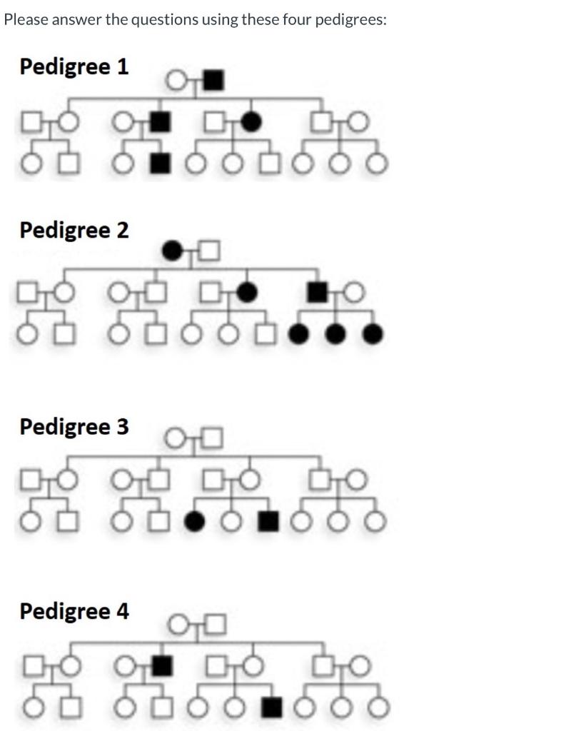 Solved Pedigree 1 could be which of the following patterns? | Chegg.com