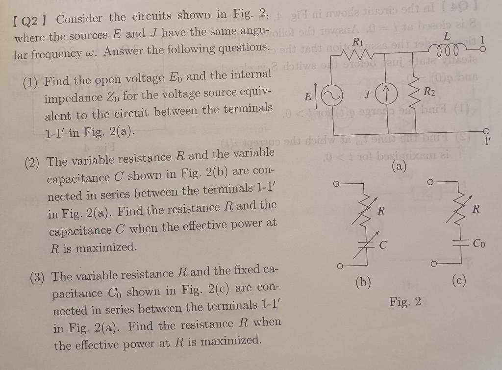 Solved 【Q2 】 Consider the circuits shown in Fig. 2, where | Chegg.com