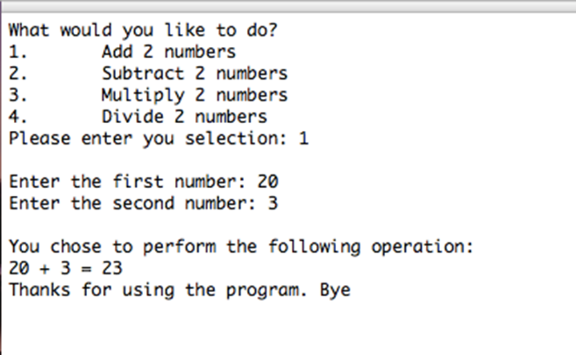 Solved This program will display a number menu to the user. | Chegg.com