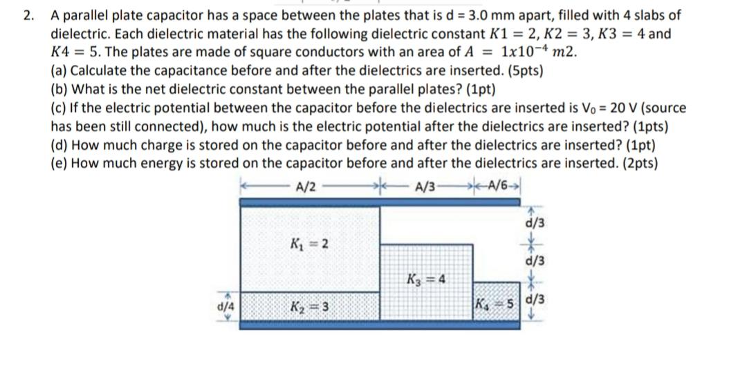 Solved 2. A parallel plate capacitor has a space between the | Chegg.com