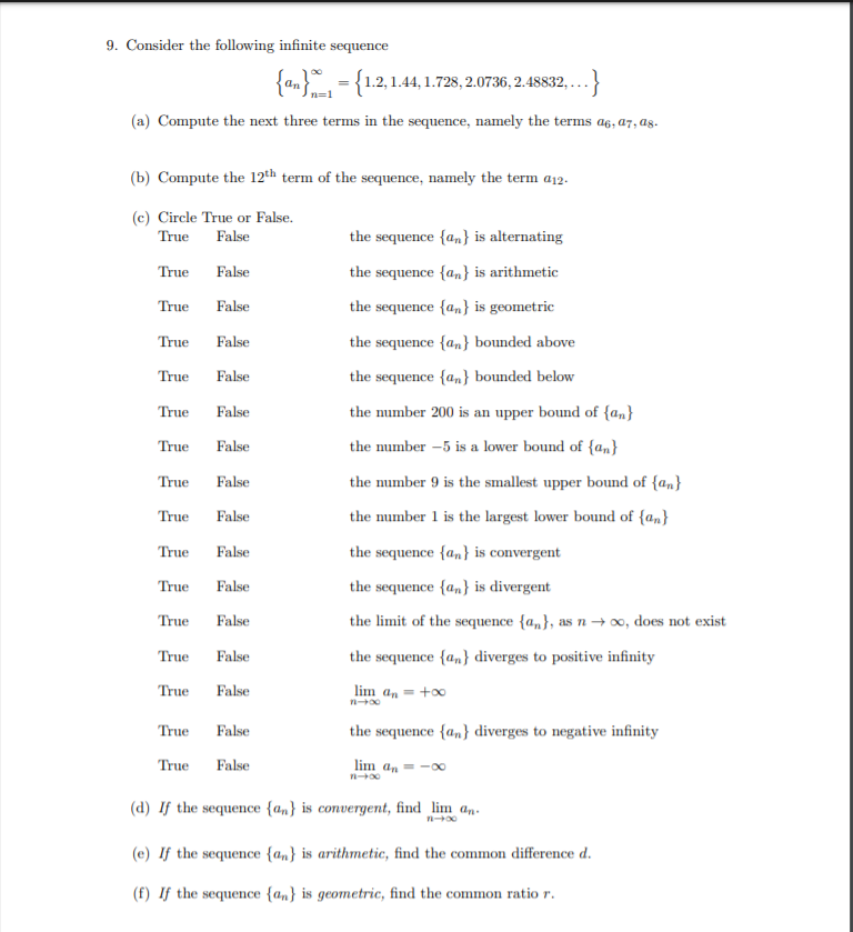 Solved 9. Consider the following infinite sequence 1.2, | Chegg.com