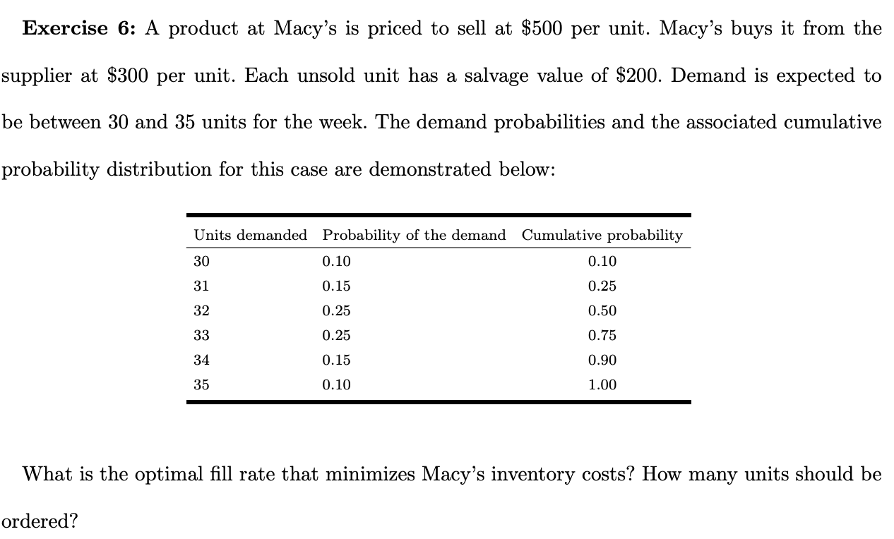 Solved Exercise 6: A product at Macy&rsquo;s is priced to sell at | Chegg.com