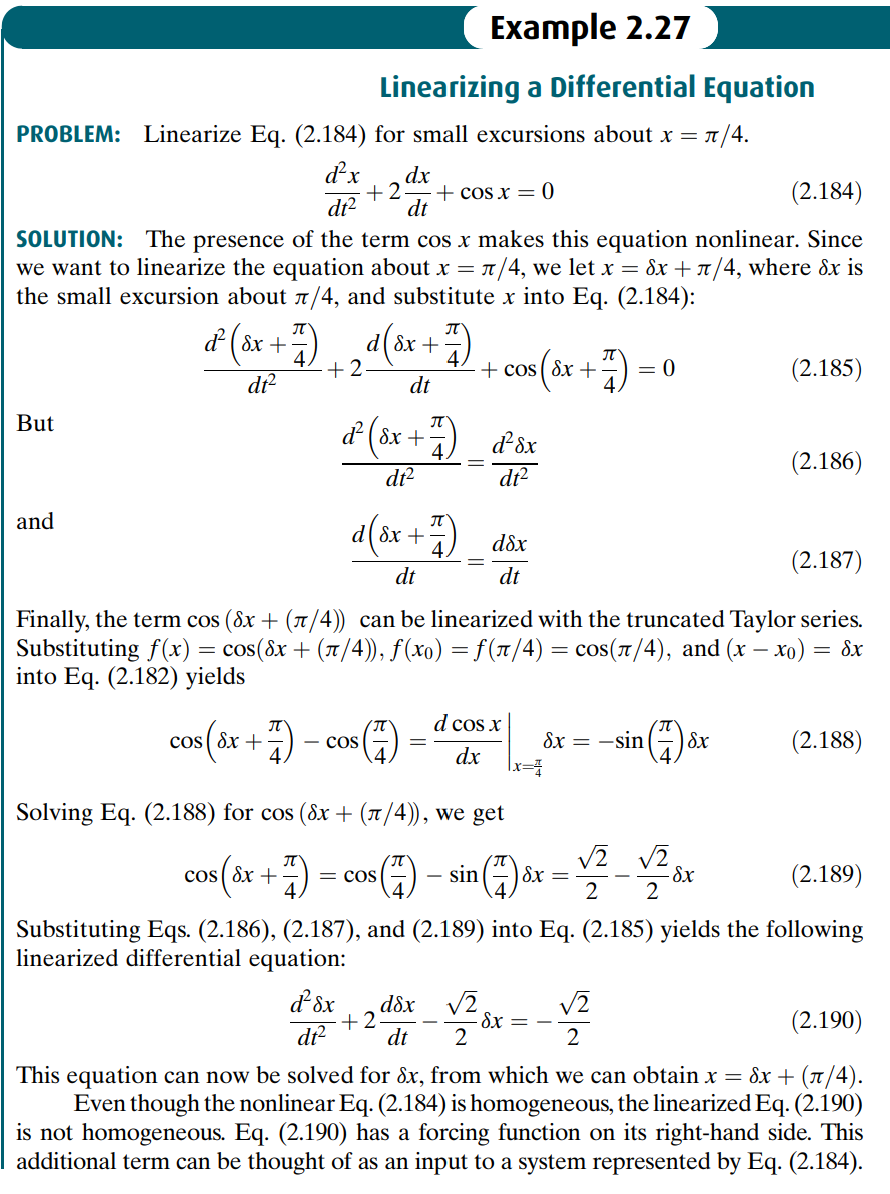 Solved Example 2.27 Linearizing A Differential Equation | Chegg.com