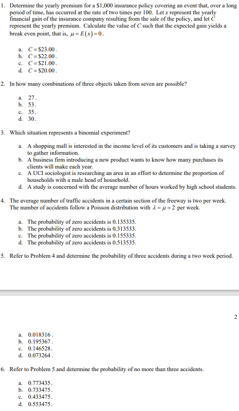 Solved 1. Determine the yearly premium for a $1,000 | Chegg.com