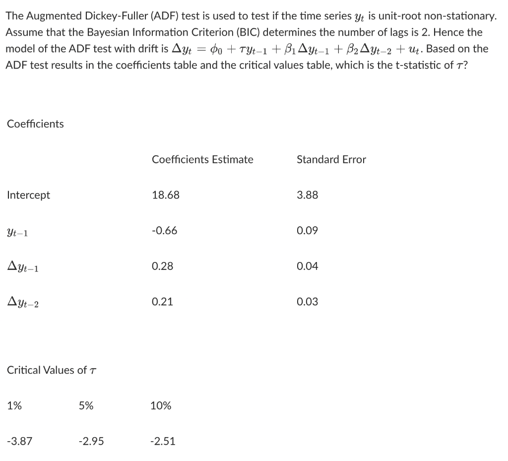 Solved The Augmented Dickey-Fuller (ADF) test is used to | Chegg.com