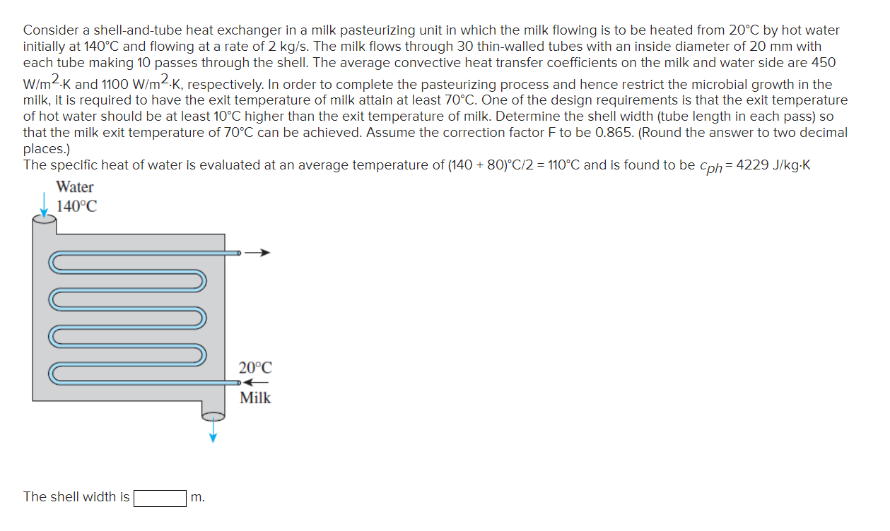 Solved Consider a shellandtube heat exchanger in a milk