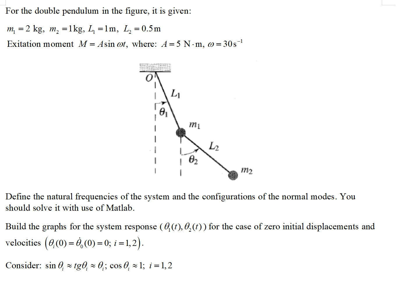 For the double pendulum in the figure, it is given: | Chegg.com